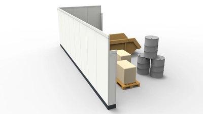 Sichtschutz modular errichtet in einer Industriehalle Sichtschutz in Industriehalle als Abtrennungen vom Produktionsprozess