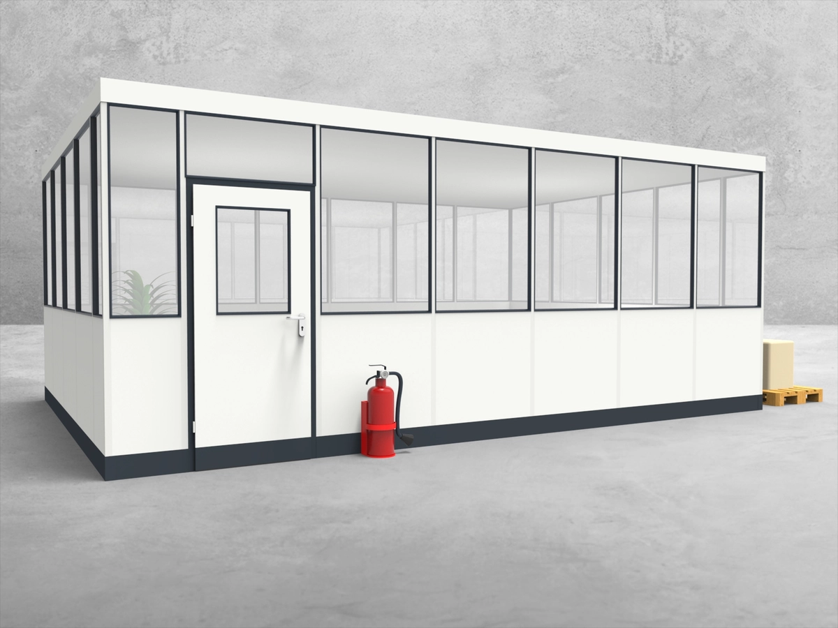 Aussenansicht für Hallenbüro 4-seitig 6,50 x 4,50 m System RS 45 von Becker Raumsysteme - Artikel HB4-6545