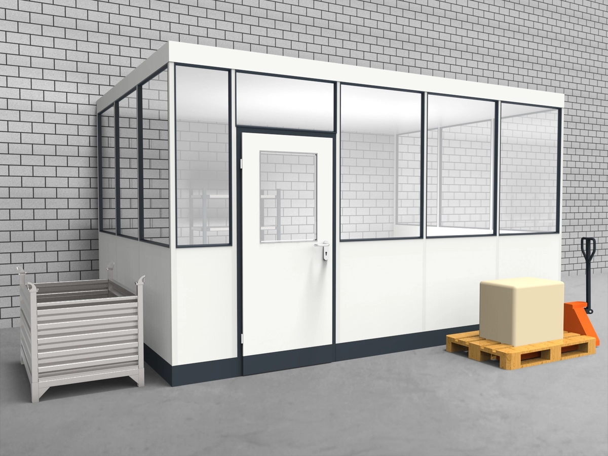 Aussenansicht für Hallenbüro 3-seitig 4,50 x 3,00 m System RS 45 von Becker Raumsysteme - Artikel HB3-4530
