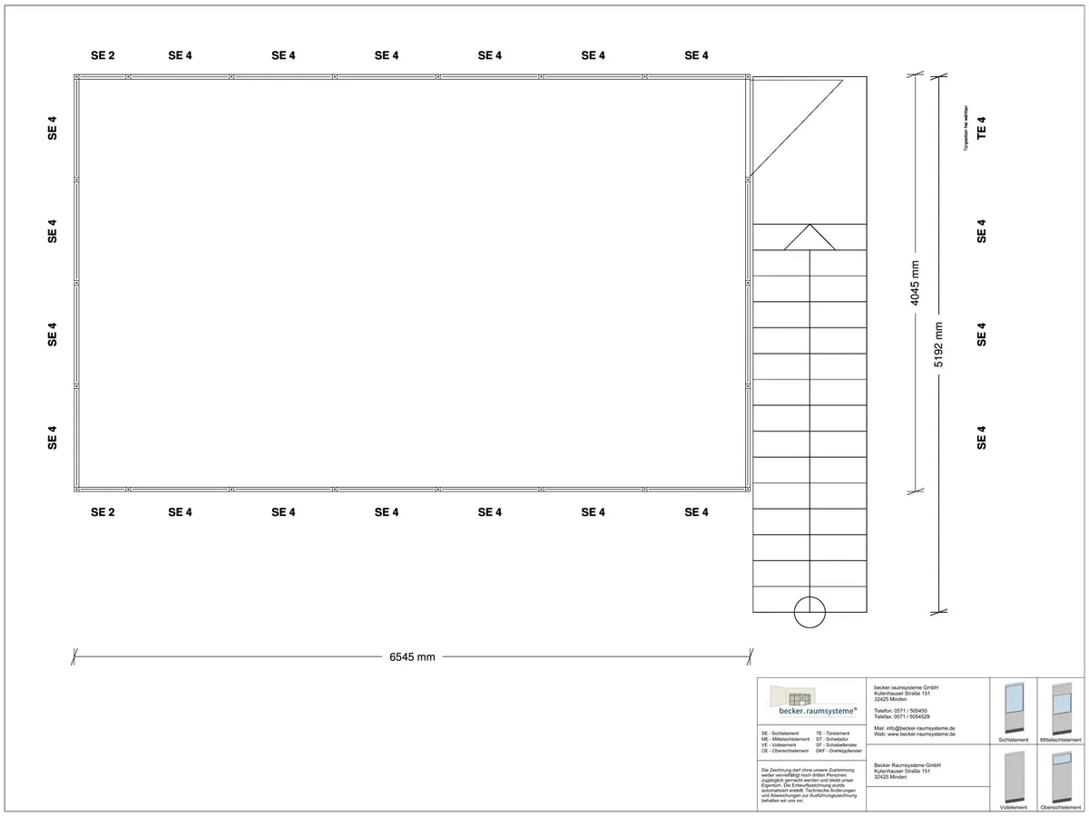 Innenansicht für Hallenbüro 4-seitig 8,50 x 5,50 m System RS 45 von Becker Raumsysteme - Artikel HB4-8555