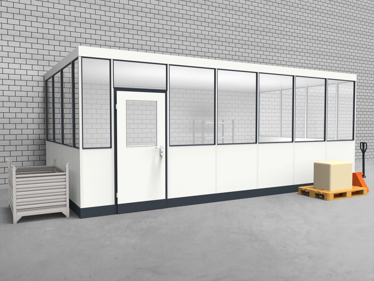 Aussenansicht für Hallenbüro 3-seitig 6,50 x 3,50 m System RS 45 von Becker Raumsysteme - Artikel HB3-6535