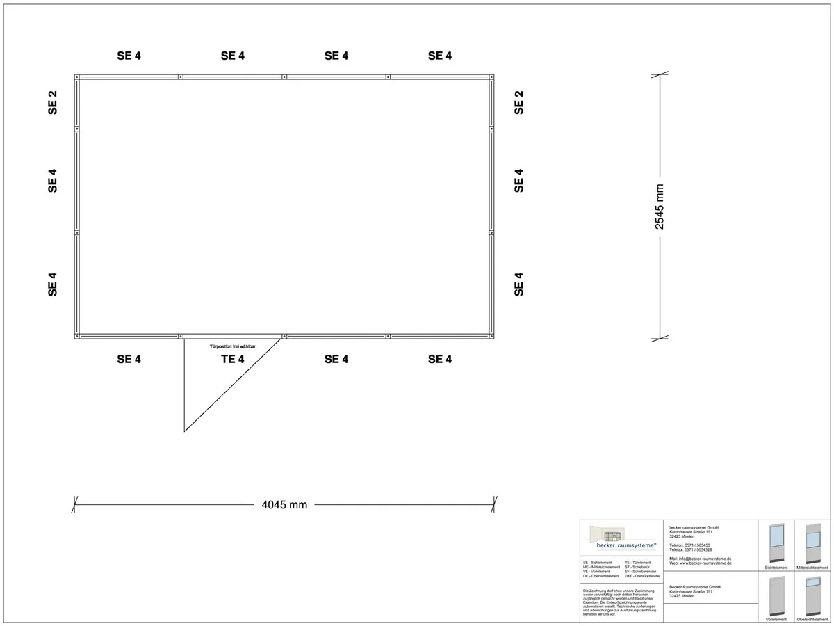 Zeichnung für M System RS 45 von Becker Raumsysteme - Artikel HM4-4025