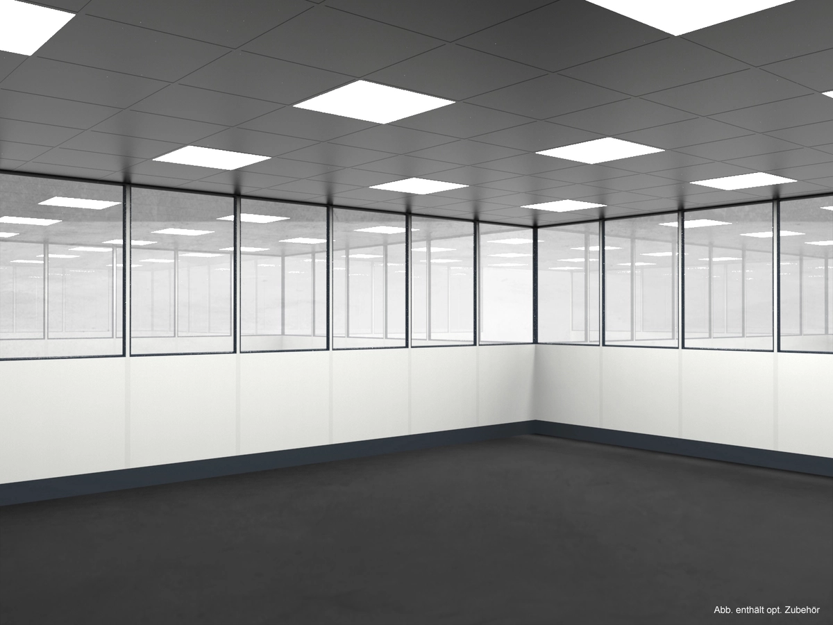 Innenansicht für Hallenbüro auf Stahlbau 4-seitig 8,00 x 4,00 m System RS 45 von Becker Raumsysteme - Artikel HS4-8040